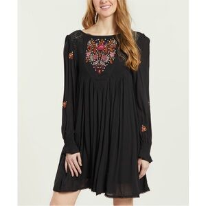Free People Mohave Embroidered Geometric A-Line Dress Black Size Large